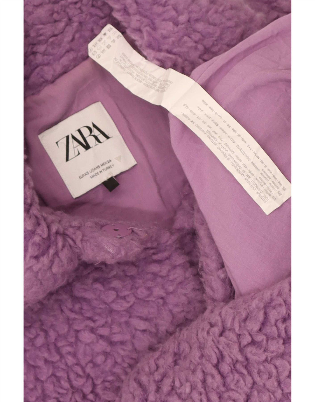 Zara Dame Bamse Oversized Overfrakke UK 6 XS Lilla Akryl