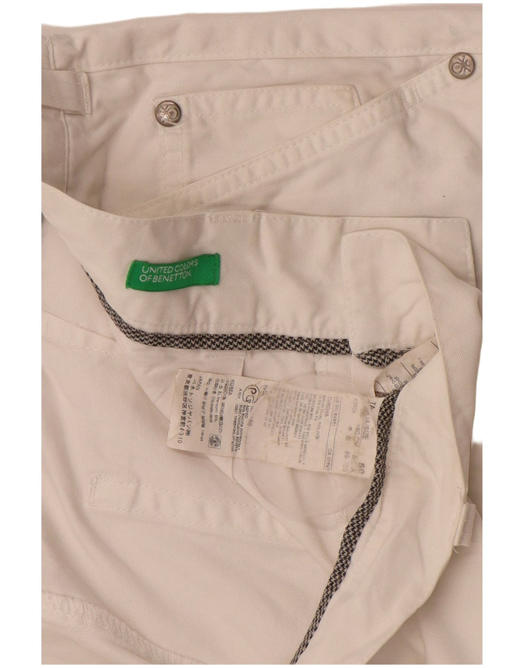 Benetton Herre Cargo Shorts IT 50 Large W34 Hvid Bomuld
