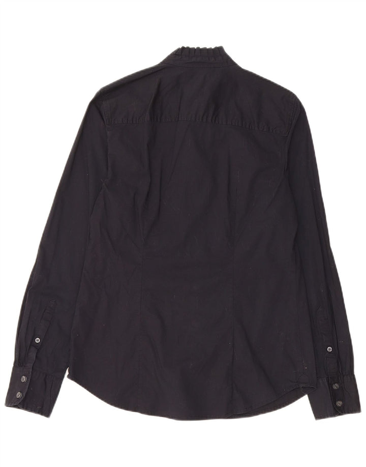J. Crew Womens flæse foran skjorte UK 10 Lille sort bomuld