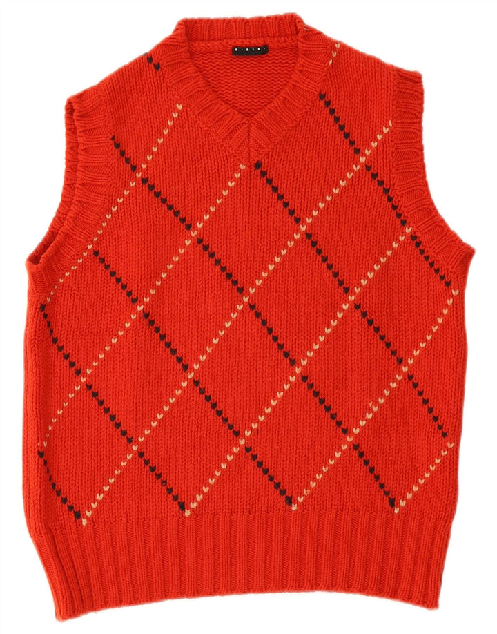 Sisley Dame Vest Tank Top UK 16 Large Red Argyle/Diamond