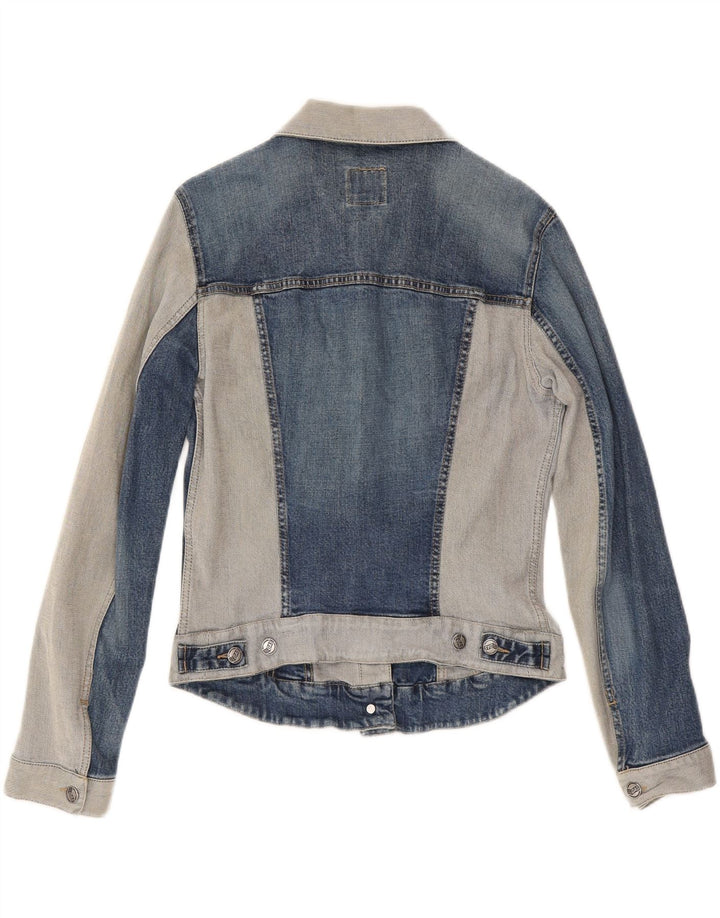 GAS Womens Crop Denim Jacket UK 14 Large Blue Colourblock Cotton Vintage Gas and Second-Hand Gas from Messina Hembry 