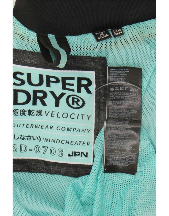 Superdry Regnjakke med hætte til kvinder UK 16 Stor grå nylon
