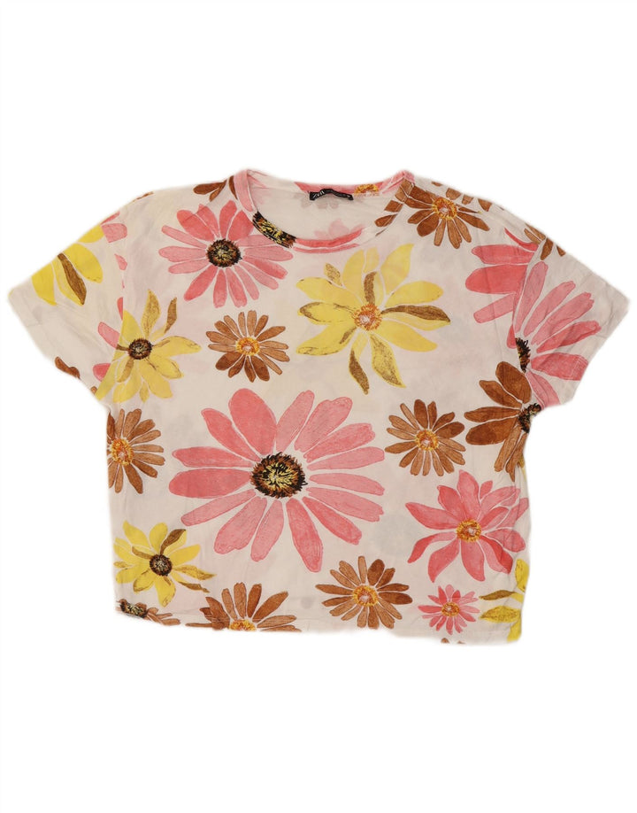 ZARA Dame Oversized grafisk T-shirt Top UK 10 Small Multicolored Floral