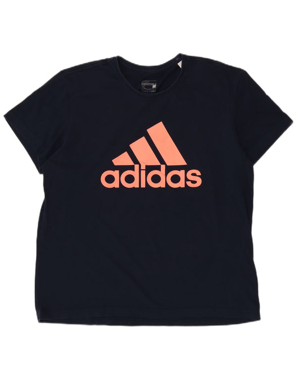 Adidas Dame Climalite grafisk T-shirt top UK 18 XL marineblå bomuld