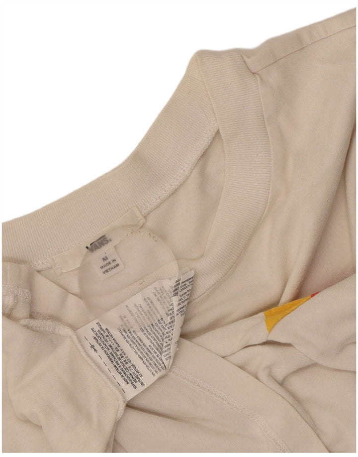 Vans Dame Crop Grafisk T-Shirt Top UK 14 Medium Off White Stribet