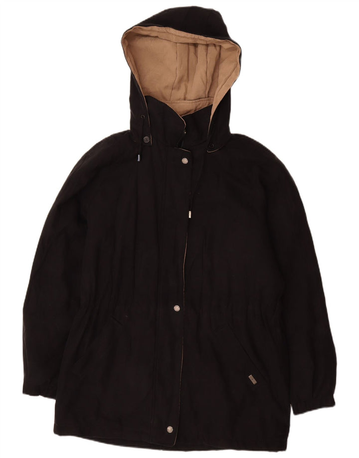 London Fog Dame Hooded Windbreaker Coat UK 10 Small Black Polyester