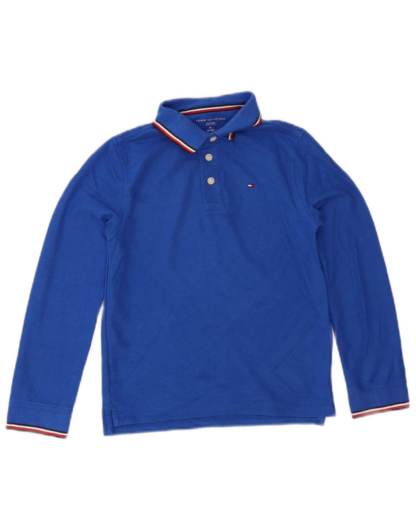 TOMMY HILFIGER Boys Long Sleeve Polo Shirt 8-9 Years Medium Blue Cotton