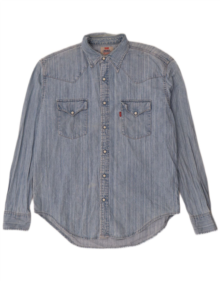 Levi's Denimskjorte til mænd, stor blå nålestribet bomuld