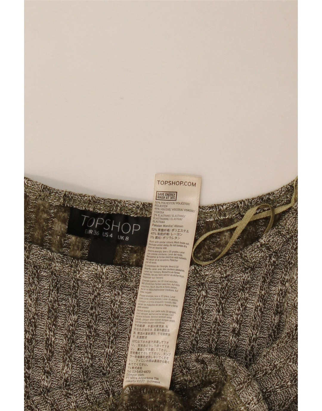 Topshop Dame Oversized Boat Neck Jumper Sweater UK 8 Small Khaki Flecked