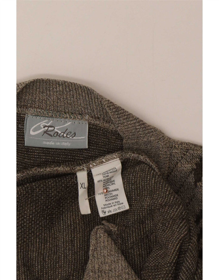 Rodes Herre Cardigan Sweater XL Grå Geometrisk Uld
