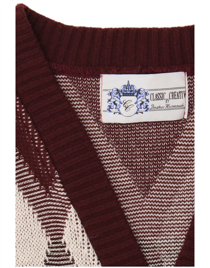 Vintage herre cardigan sweater Large Burgundy Argyle/Diamond