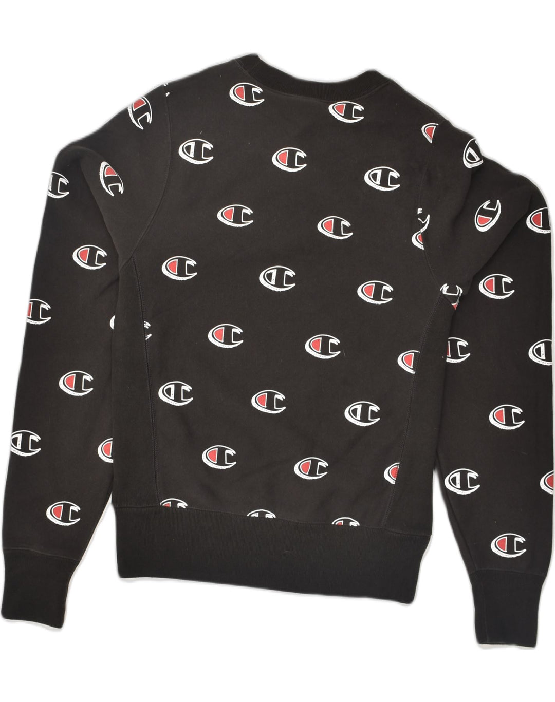 CHAMPION Mens Crazy Pattern Sweatshirt Jumper XS Black Cotton Logo | Vintage Champion | Thrift | Second-Hand Champion | Used Clothing | Messina Hembry 