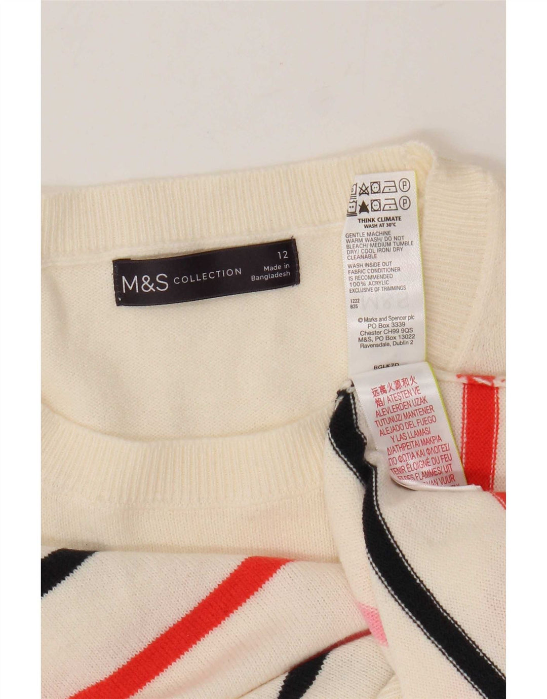 Marks & Spencer Dametrøjetrøje med rund hals DK 12 Mellem hvid stribet
