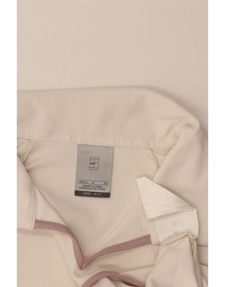 NIKE Dame Dri Fit Crop Polo Shirt US 8/10 Medium White Polyester