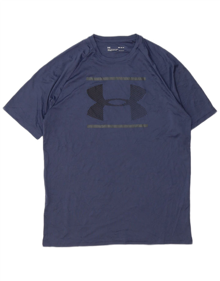 UNDER ARMOR Herre Heat Gear Grafisk T-Shirt Top Medium Navy Blue Polyester