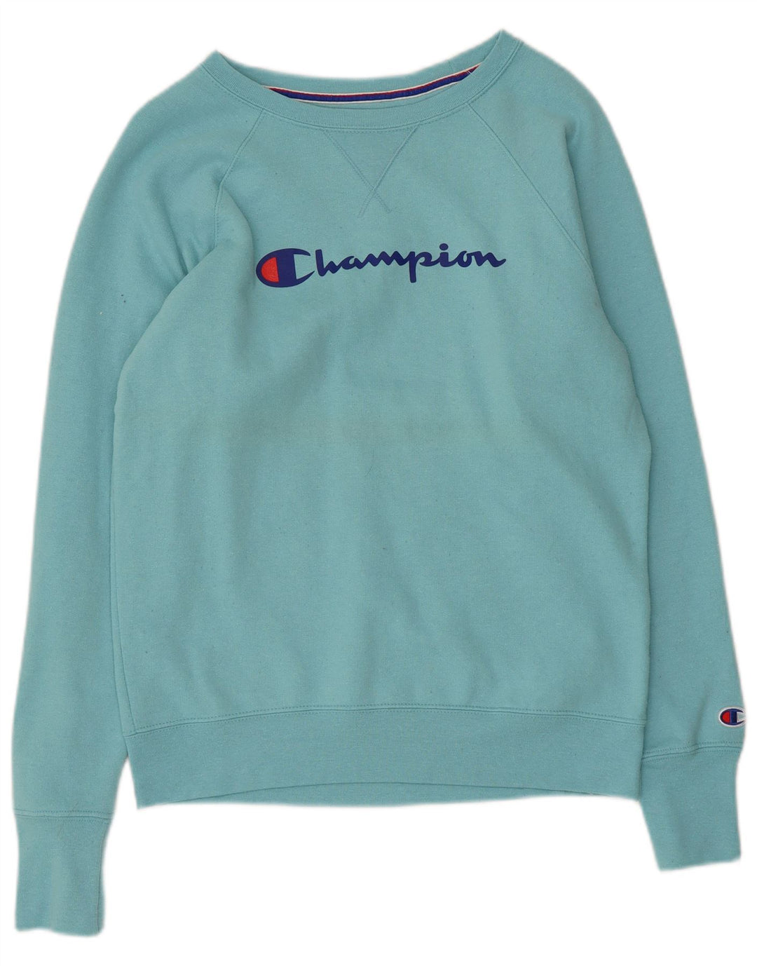 Champion Dame Grafisk Sweatshirt Jumper UK 10 Small Blue Polyester