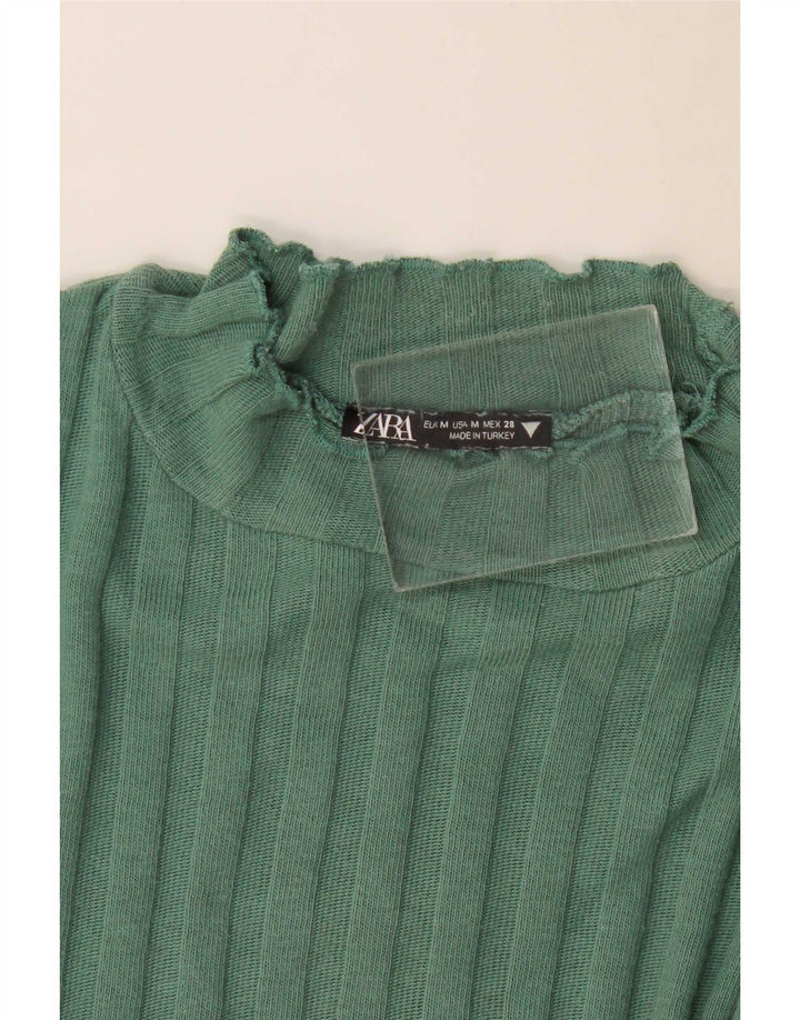 Zara Womens Crop Top Langærmet UK 12 Medium Green