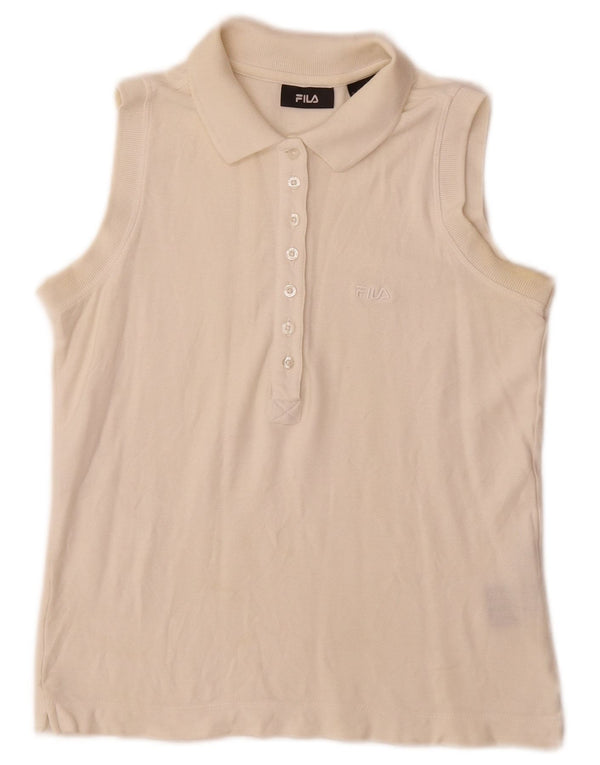 Fila Dame ærmeløs polo shirt UK 12 Medium White Bomuld