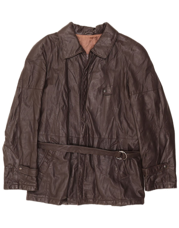 VINTAGE Herre Læderjakke IT 54 2XL Brunt Læder