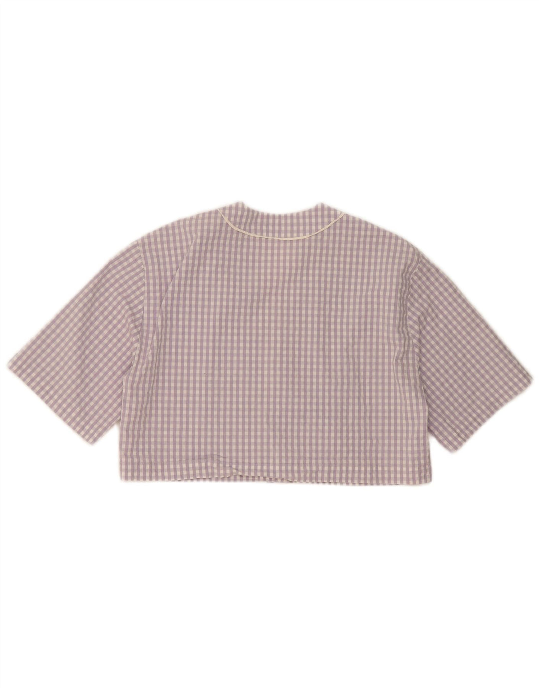 Zara Womens Crop Oversized skjortebluse UK 14 Medium lilla ternet bomuld