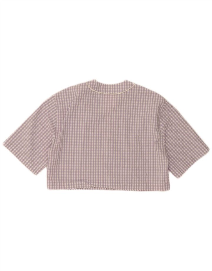 Zara Womens Crop Oversized skjortebluse UK 14 Medium lilla ternet bomuld