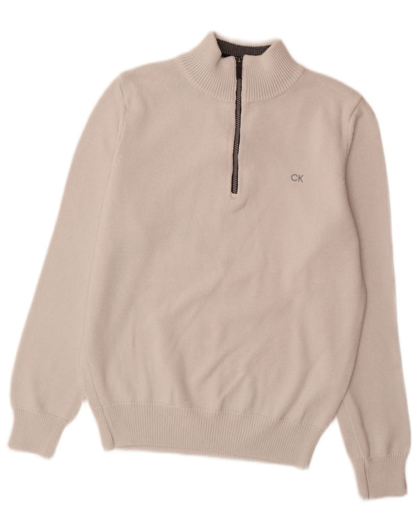 Calvin Klein Herre Zip Neck Sweater Small White Bomuld