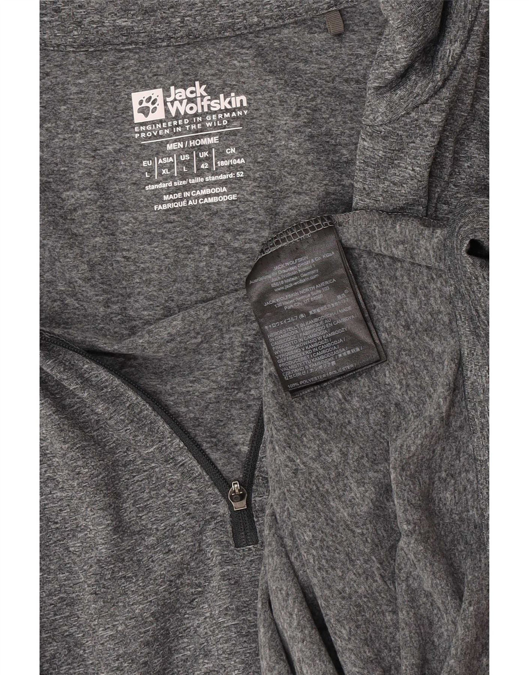 Jack Wolfskin Herre Zip Neck Pullover Træningsdragt Top UK 42 Stor Grå