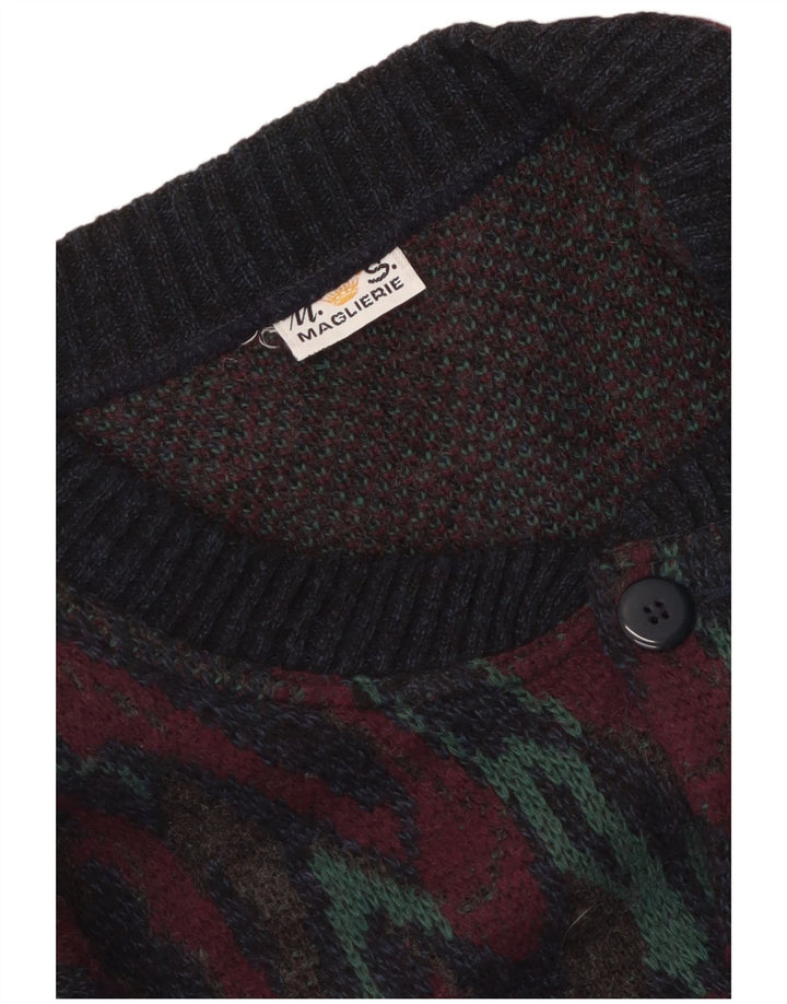 Vintage herre abstrakt mønster cardigan sweater XL multifarvet