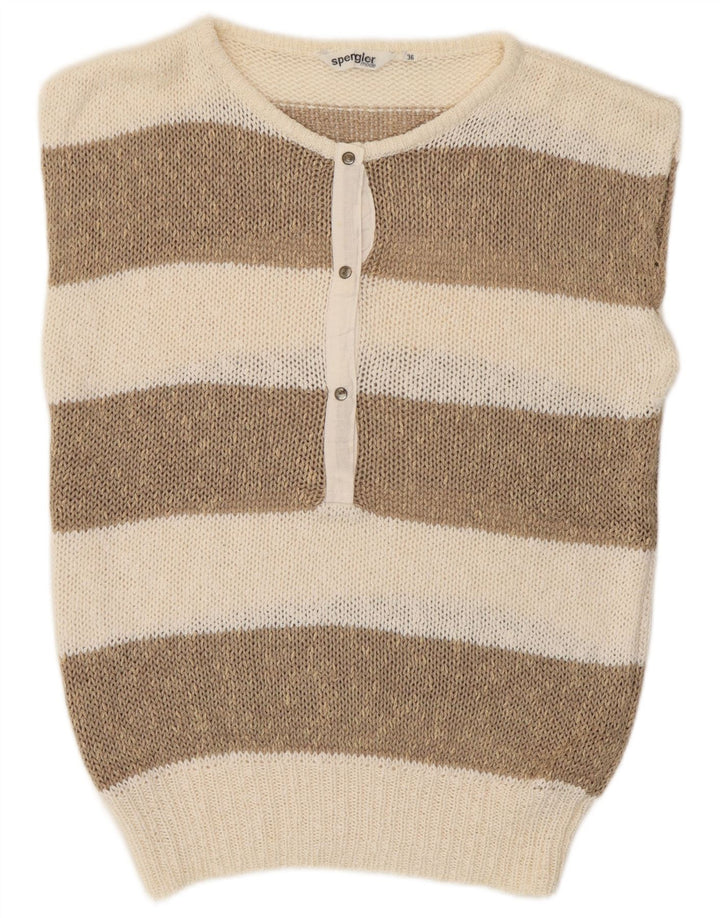 Vintage damevest tanktop EU 36 lille beige stribet polyakryl