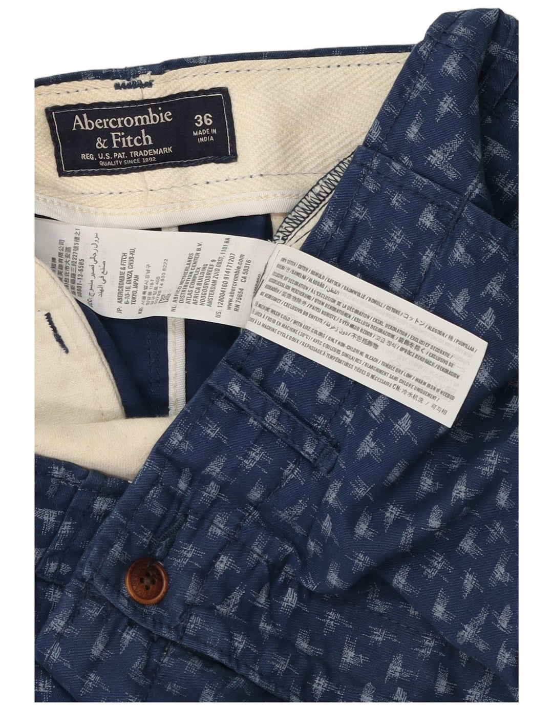 Abercrombie & Fitch Herre Abstrakt mønster Chino Shorts W36 Large Navy Blue