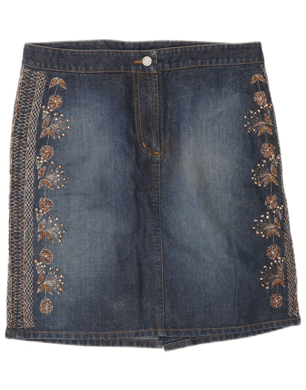 Warehouse Dame Denim Nederdel UK 12 Medium W30 Blue Floral Bomuld