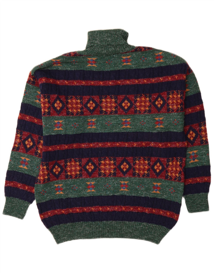 Vintage Herre rullehals sweater mellemgrøn geometrisk alpakauld