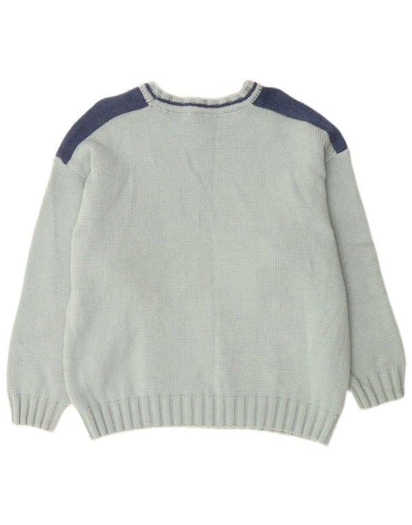 KAPPA Herre grafisk rund hals sweater stor blå farveblok uld