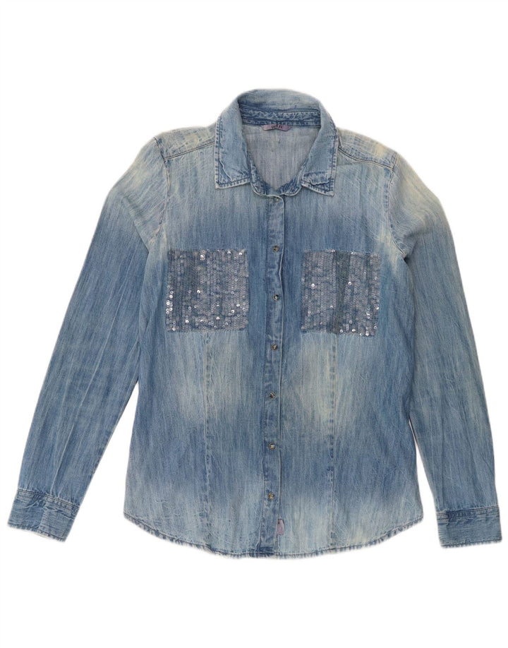 Guess Dame Oversized Denim Shirt UK 6 XS Blue Cotton