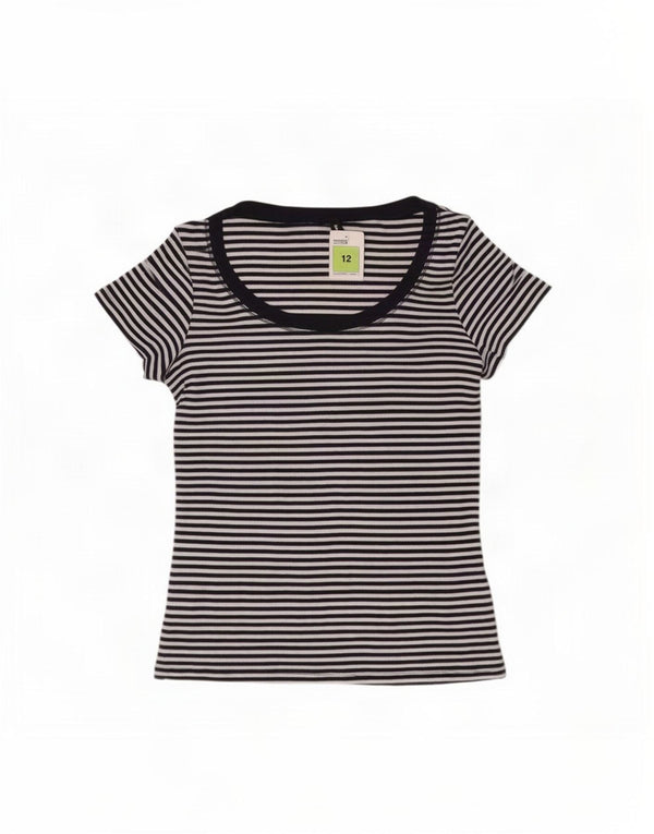Marks & Spencer T-shirt top til kvinder UK 12 Mellem marineblå nålestribet bomuld