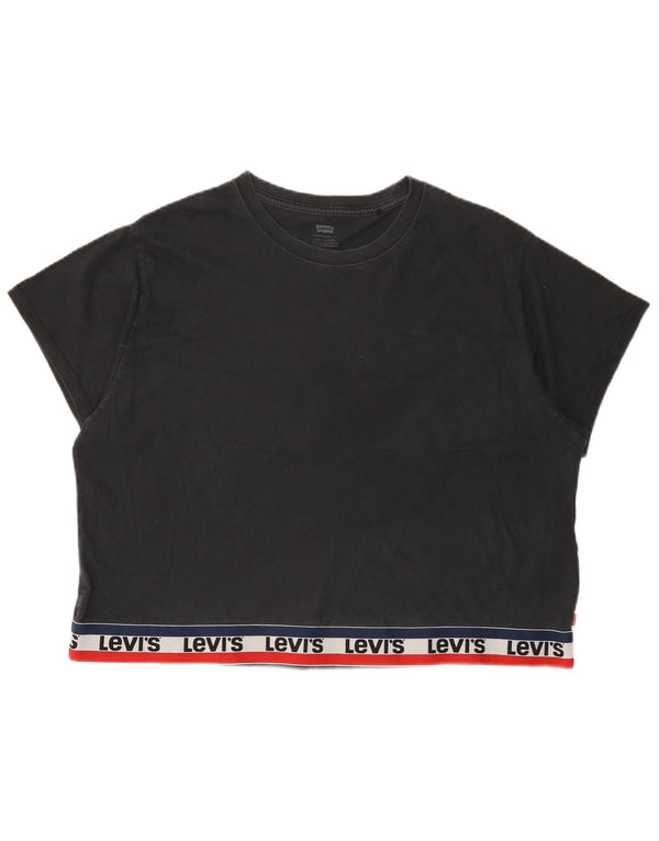Levi's Womens Crop Oversized grafisk T-shirt top UK 16 Stor sort bomuld