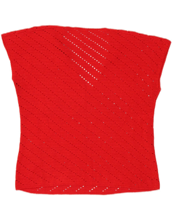 Vintage Dame Kortærmet V-hals Jumper Sweater UK 12 Medium Rød