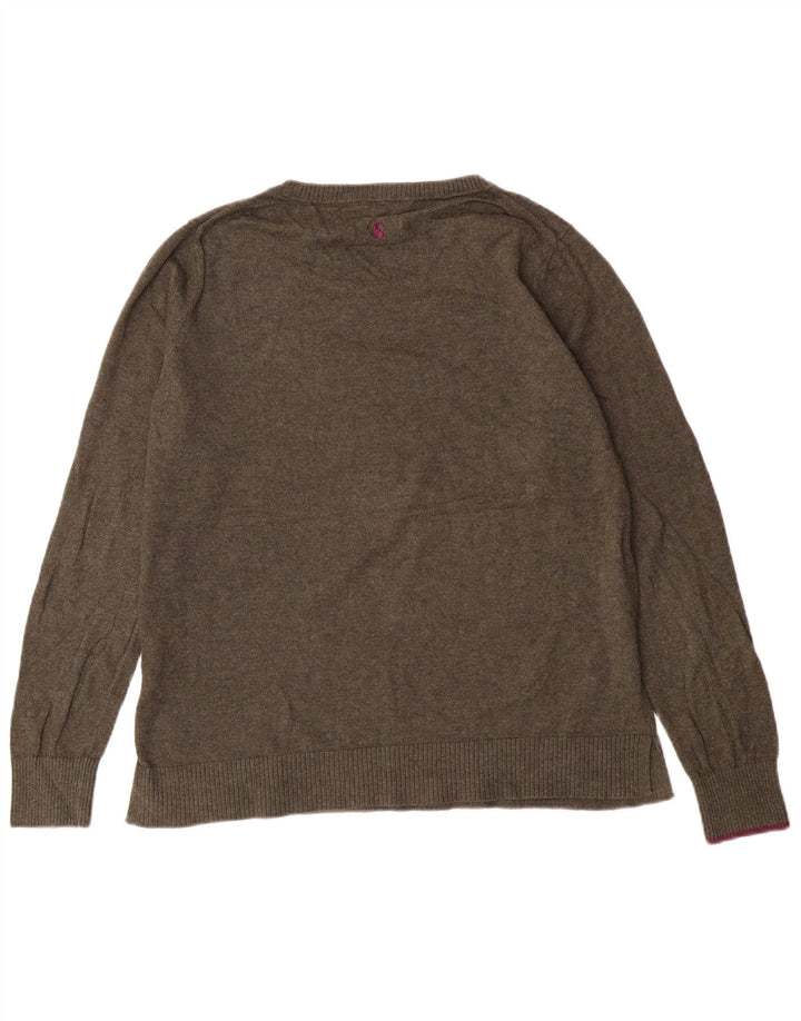 Joules Dame Grafisk Crew Neck Jumper Sweater UK 12 Medium Khaki tegneserie