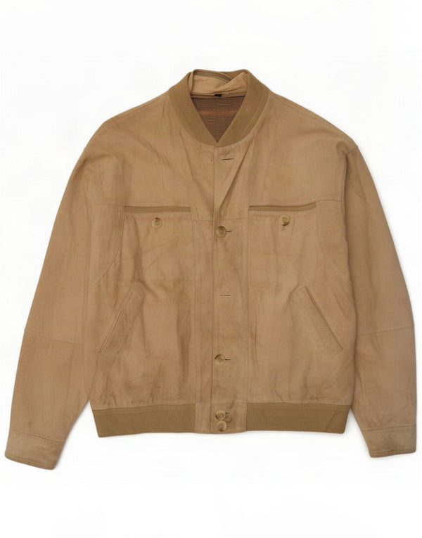 Vintage herre ruskind bomberjakke IT 56 3XL beige læder