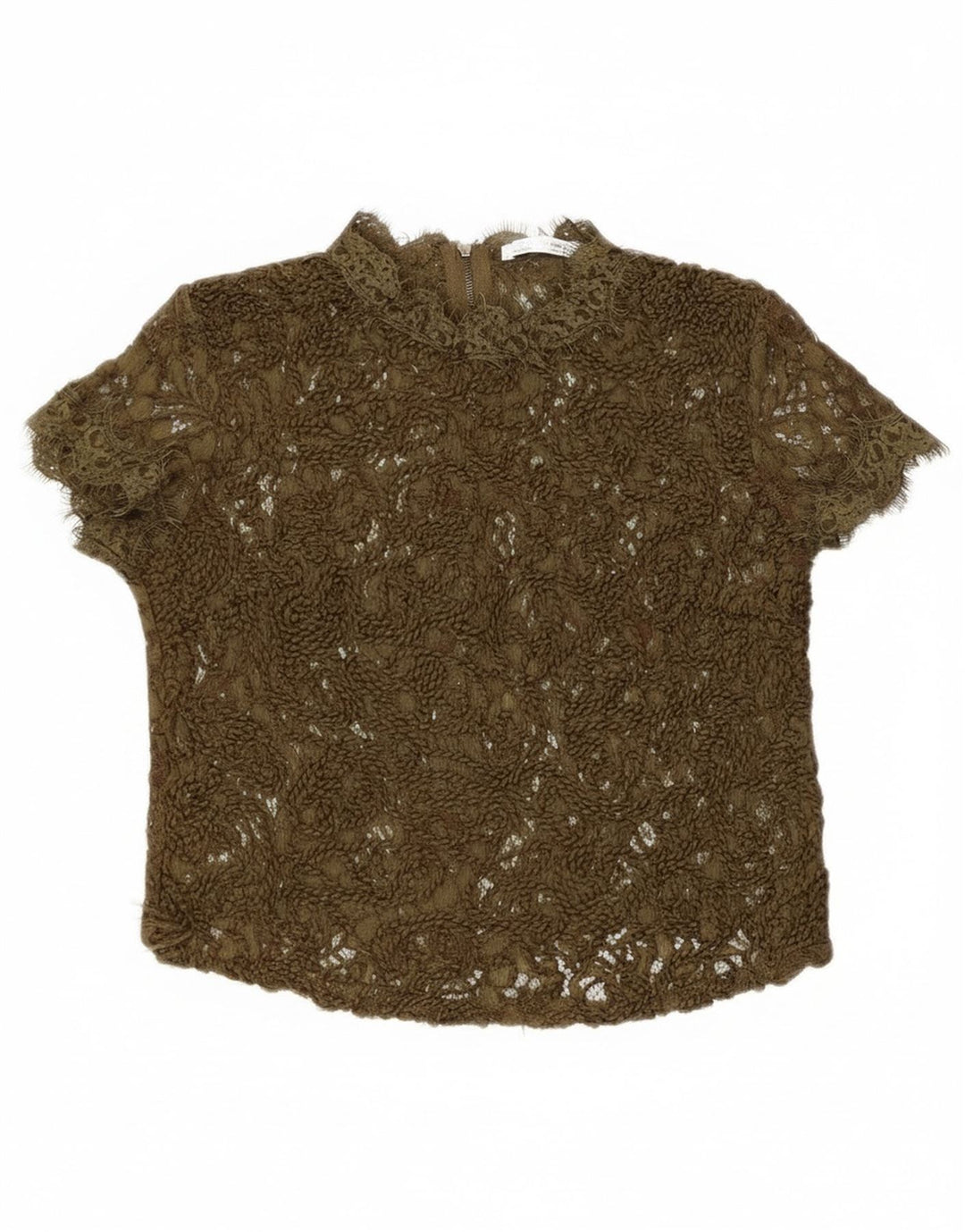 Zara Dame Blonde Gennemsigtig Bluse Top UK 8 Small Khaki