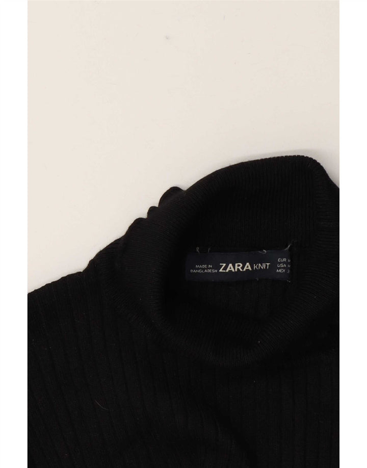 Zara Dame Roll Neck Bluse Top UK 12 Medium Black