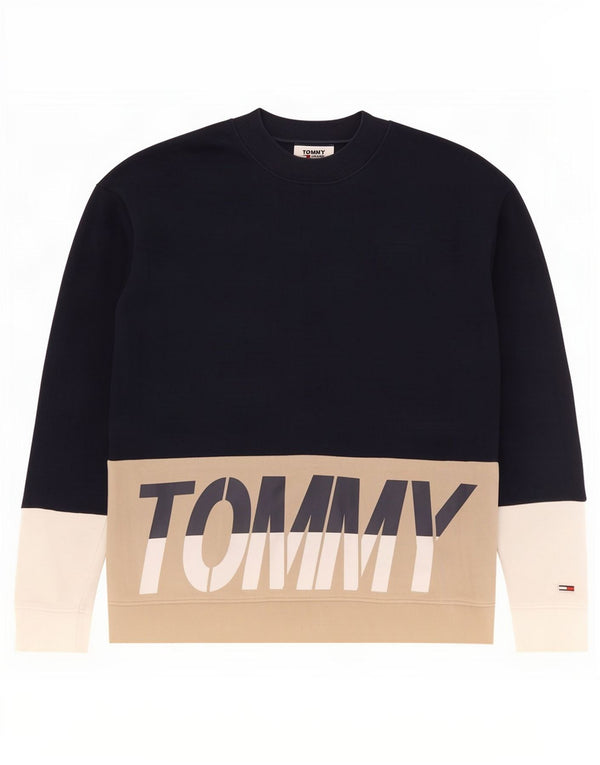 Tommy Hilfiger Mens Graphic Sweatshirt Jumper Small Navy Blue Colourblock