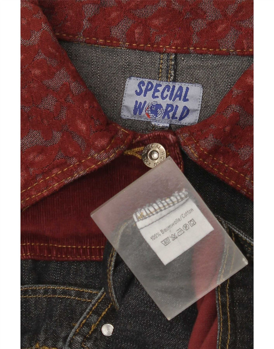 Vintage Dame denimjakke UK 18 XL Blå Patchwork Bomuld