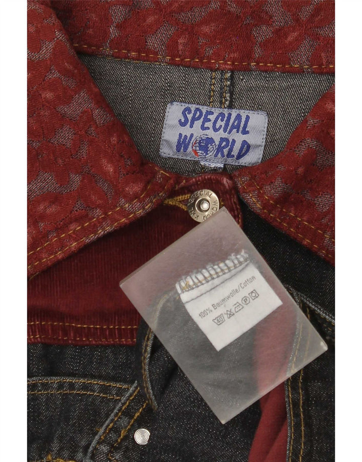 Vintage Dame denimjakke UK 18 XL Blå Patchwork Bomuld