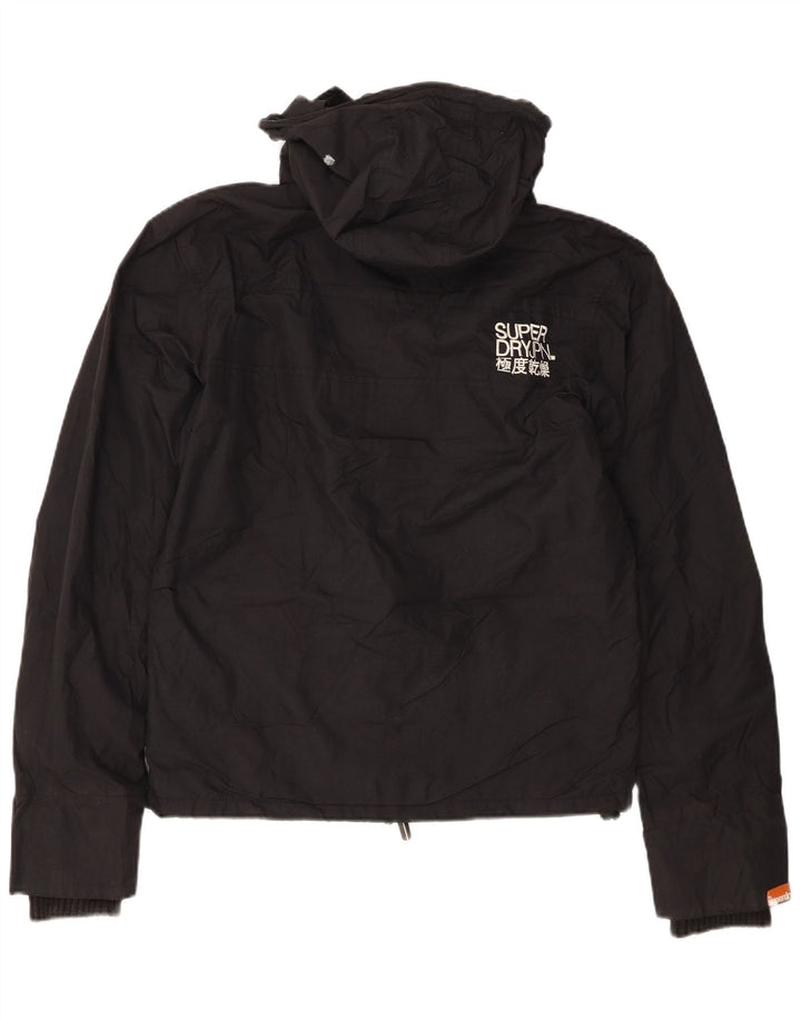 Superdry Windbreaker-jakke med hætte til kvinder UK 14 Medium Sort Nylon