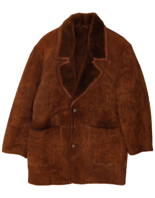 Vintage Herre Shearling Overfrakke UK 40 Large Brown