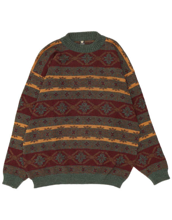 Vintage herre rund hals sweater XL flerfarvet Fair Isle akryl