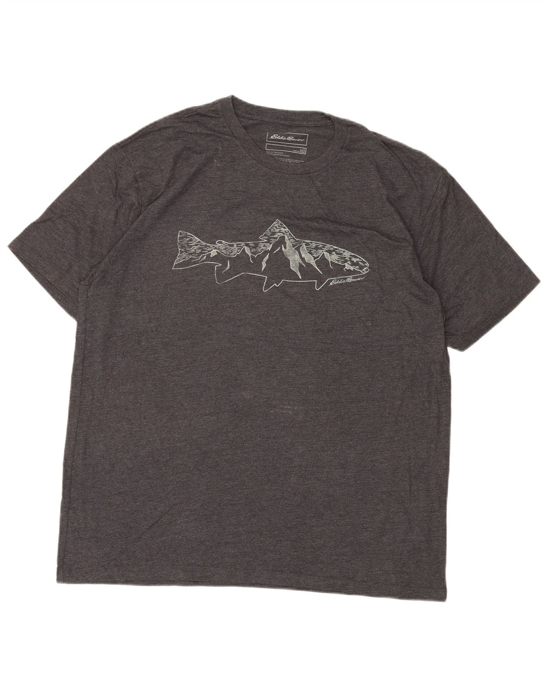 EDDIE BAUER Herre grafisk T-shirt Top Stor grå flækket bomuld