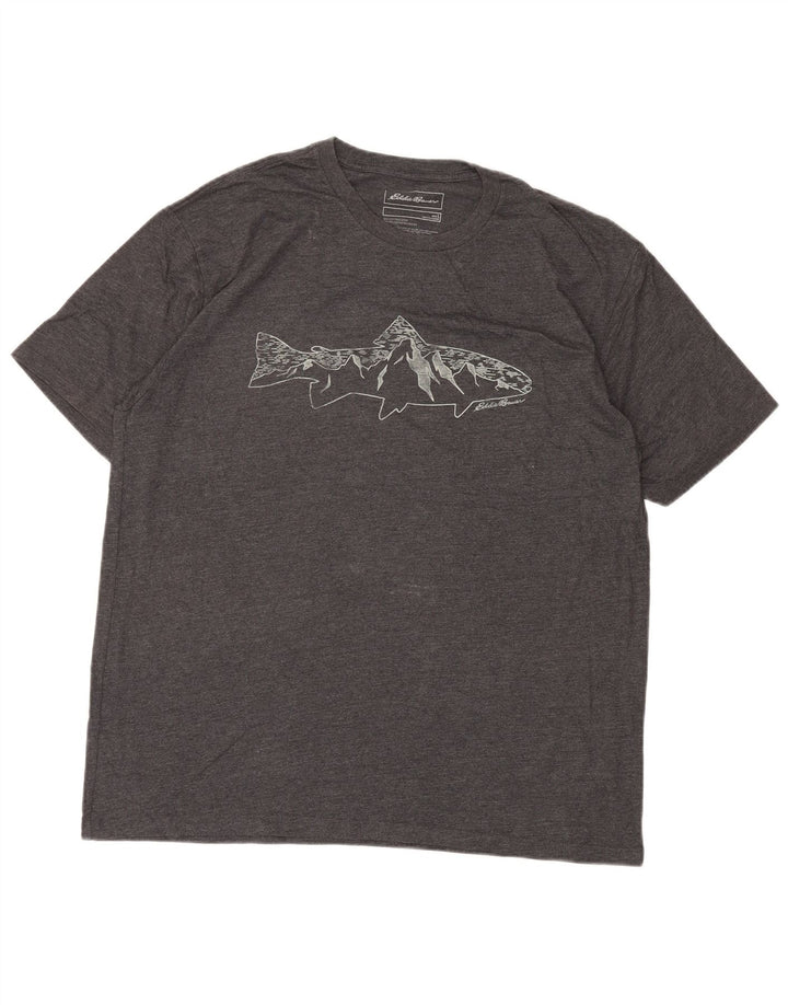 EDDIE BAUER Herre grafisk T-shirt Top Stor grå flækket bomuld