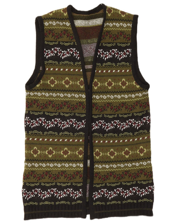 Vintage Dame Longline ærmeløs cardigan sweater UK 12 Medium Green